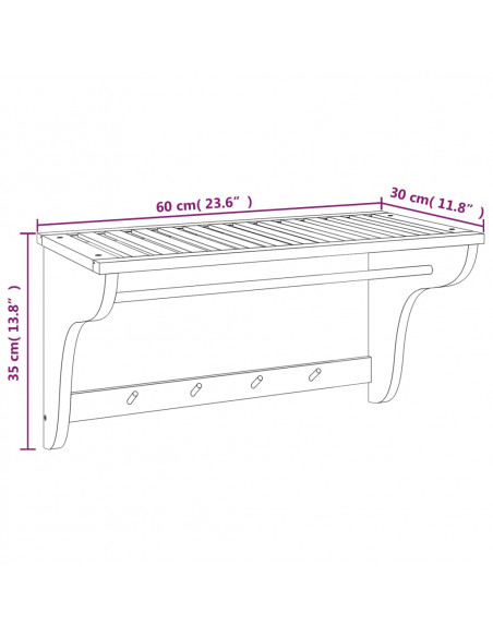 Portasciugamani 60x30x35 cm in Legno Massello di Noce