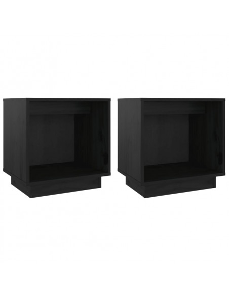Comodini 2 pz Neri 40x30x40 cm in Legno Massello di Pino