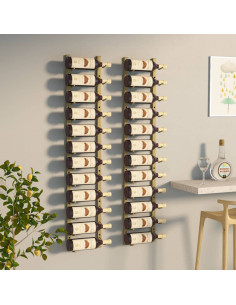 Portavini da Parete per 12 Bottiglie 2 pz Oro in Ferro