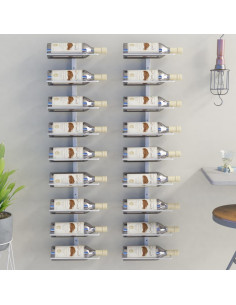 Portavini da Parete per 9 Bottiglie 2 pz Bianco in Ferro