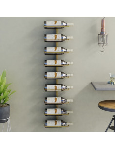 Portavini da Parete per 9 Bottiglie Dorato in Ferro