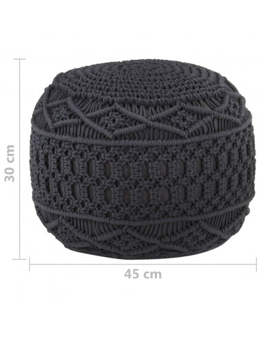 Pouf Lavorato a Mano Macramé Antracite 45x30 cm in Cotone