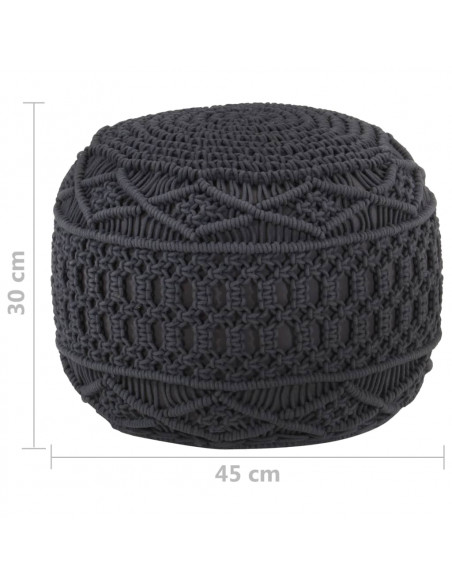 Pouf Lavorato a Mano Macramé Antracite 45x30 cm in Cotone