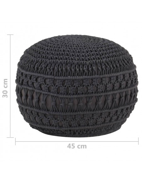 Pouf Lavorato a Mano Macramé Antracite 45x30 cm in Cotone