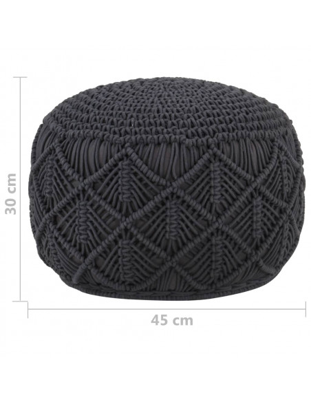 Pouf Lavorato a Mano Macramé Antracite 45x30 cm in Cotone