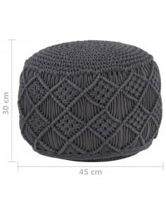 Pouf Lavorato a Mano Macramé Antracite 45x30 cm in Cotone