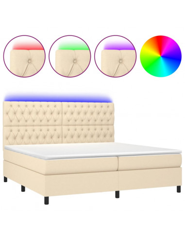 Letto a Molle Materasso e LED bianco 200x200cm in Tessuto