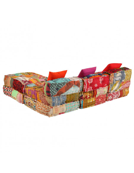 Pouf Modulare a 3 Posti in Tessuto Patchwork