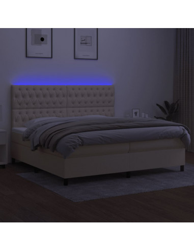 Letto a Molle Materasso e LED bianco 200x200cm in Tessuto