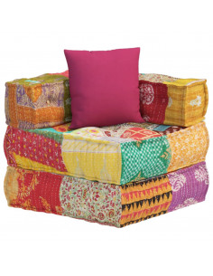 Pouf Modulare con Cuscino in Tessuto Patchwork
