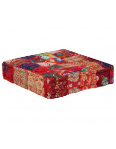 Pouf Patchwork in Cotone Fatto a Mano Quadrato 50x50x12cm Rosso