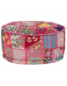 Pouf Patchwork Rotondo Fatto a Mano in Cotone 40x20 cm Rosa