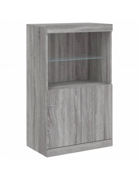 Credenze con Luci LED 3 pz Grigio Sonoma in Legno Multistrato
