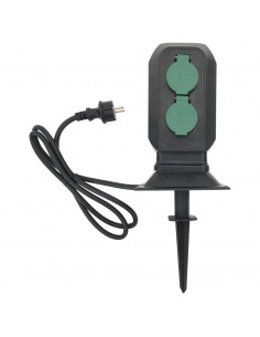 Presa da Esterno con Picchetto 4 Vie Nera e Verde 15,5x11x24cm