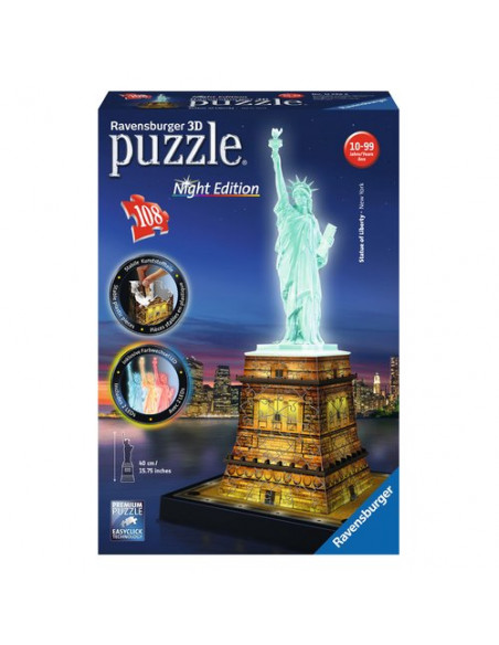 Puzzle Ravensburger 12596 3D Statua LibertÃ  con Luce