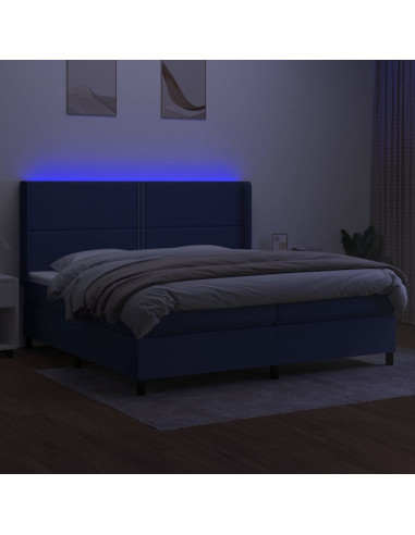 Letto a Molle Materasso e LED Blu 200x200cm in Tessuto