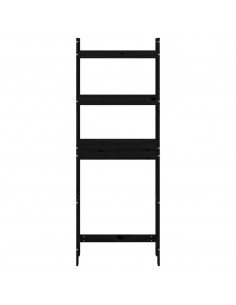 Rastrelliera da Bagno Nera 63x26x171 cm Legno Massello Pino