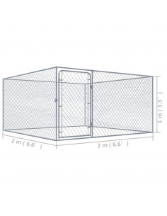 Recinto per Cani da Esterno in Acciaio Zincato 2x2x1 m