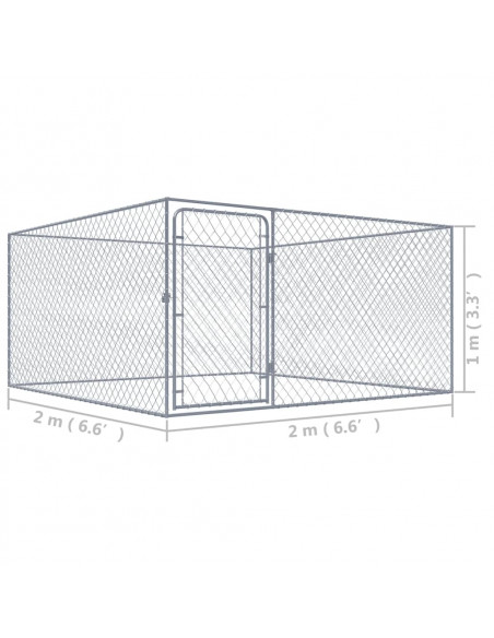 Recinto per Cani da Esterno in Acciaio Zincato 2x2x1 m