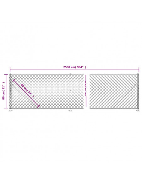 Recinzione a Rete con Flangia Argento 0,8x25 m