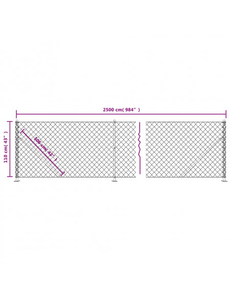 Recinzione a Rete con Flangia Argento 1,1x25 m
