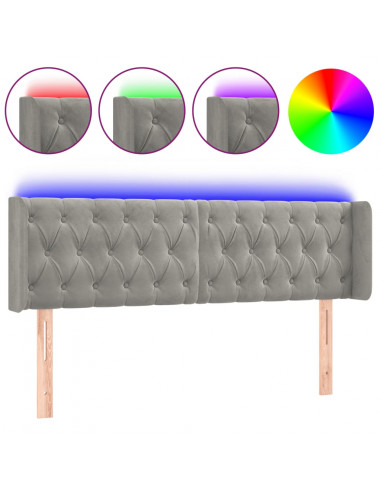 Testiera Grigio Chiaro a LED 147x16x78/88 cm in Velluto