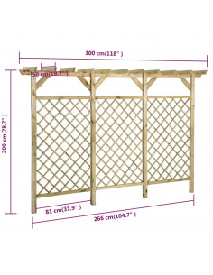 Recinzione a Traliccio con Pergolato 300x50x200cm Legno di Pino
