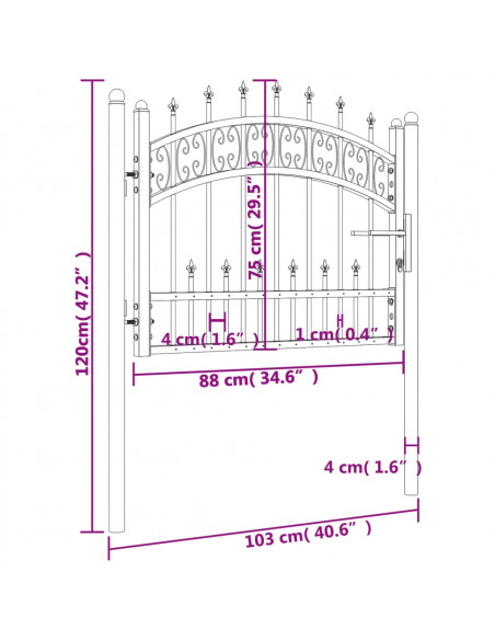 Cancello per recinzione con punta a lancia nero 103x75 cm in acciaio verniciato a polvere