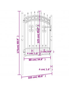 Recinzione Cancello con Punta a Lancia Nera 103x175cm Acciaio