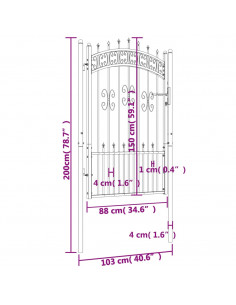Recinzione Cancello con Punta a Lancia Nera 103x200cm Acciaio