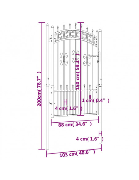 Recinzione Cancello con Punta a Lancia Nera 103x200cm Acciaio