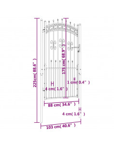 Recinzione Cancello con Punta a Lancia Nera 103x225cm Acciaio