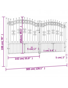 Recinzione Cancello con Punta a Lancia Nera 305x198cm Acciaio
