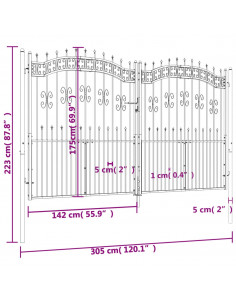 Cancello per recinzione KAMPEN con punta a lancia Nero 302x172 cm in acciaio