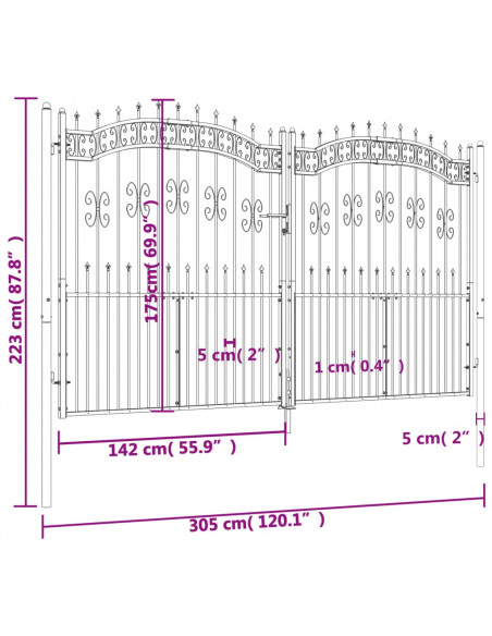 Cancello per recinzione KAMPEN con punta a lancia Nero 302x172 cm in acciaio