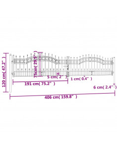 Cancello per recinzione con punta a lancia nero 406x75 cm in acciaio verniciato a polvere