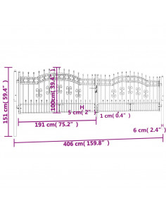 Cancello per recinzione con punta a lancia nero 406x100 cm in acciaio verniciato a polvere