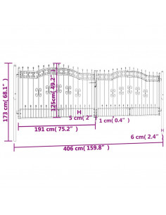 Cancello per recinzione con punta a lancia nero 406x125 cm in acciaio verniciato a polvere