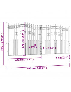 Recinzione Cancello con Punta a Lancia Nera 406x223cm Acciaio