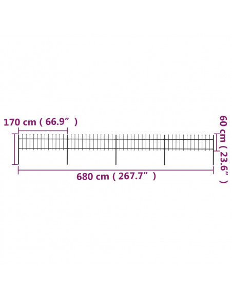 Recinzione da Giardino con Punta a Lancia Acciaio 6,8x0,6m Nera