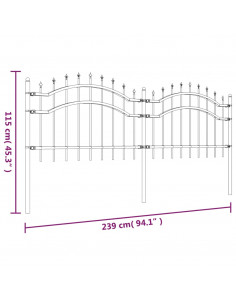 Recinzione da Giardino con Punta a Lancia Nera 115cm Acciaio
