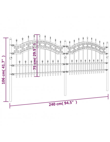 Recinzione da Giardino con Punta a Lancia Nera 115cm Acciaio