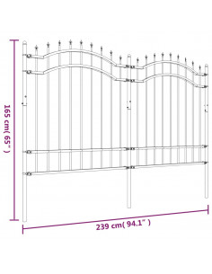 Recinzione da Giardino con Punta a Lancia Nera 165cm Acciaio