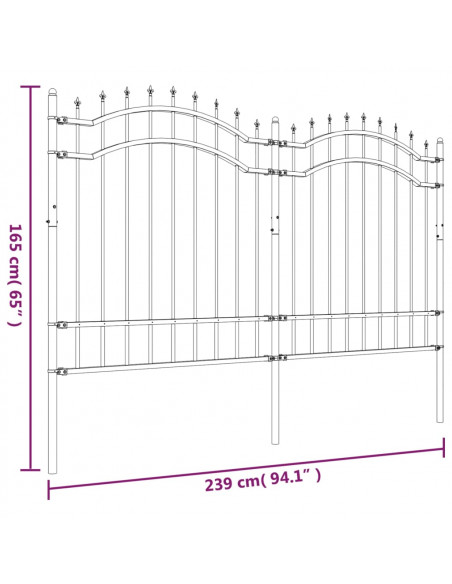 Recinzione da Giardino con Punta a Lancia Nera 165cm Acciaio