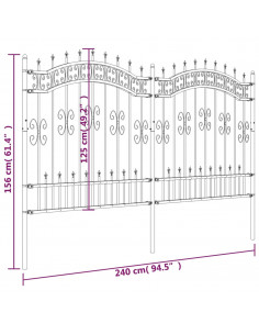 Recinzione da Giardino con Punta a Lancia Nera 165cm Acciaio