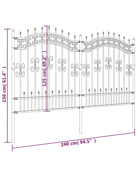 Recinzione da Giardino con Punta a Lancia Nera 165cm Acciaio