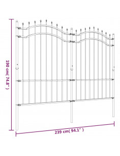 Recinzione da Giardino con Punta a Lancia Nera 190cm Acciaio