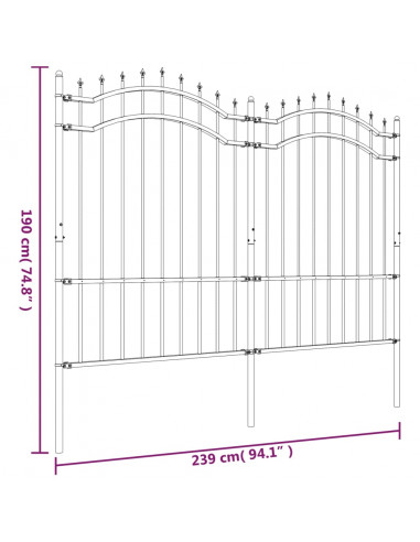 Recinzione da Giardino con Punta a Lancia Nera 190cm Acciaio