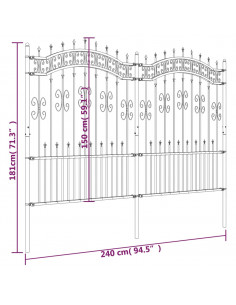 Recinzione da Giardino con Punta a Lancia Nera 190cm Acciaio