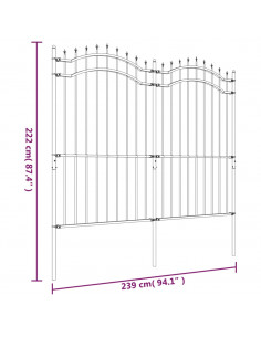Recinzione da Giardino con Punta a Lancia Nera 222cm Acciaio
